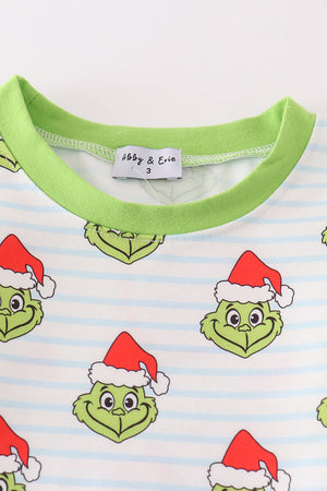 Green stripe christmas grinch unisex pajamas set