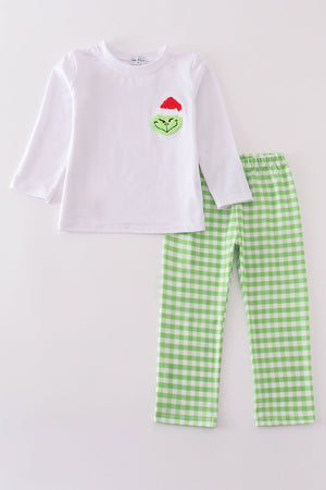 Green christmas grinch french knot boy set