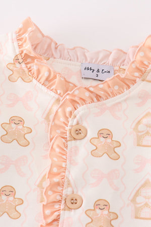 Beige gingerbread girl ruffle pajamas set