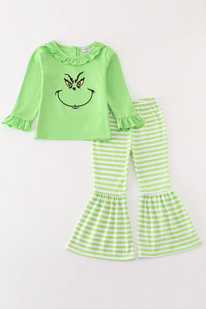 Green grinch embroidery girl set