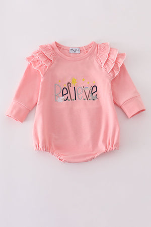 Pink believe embroidery ruffle bubble