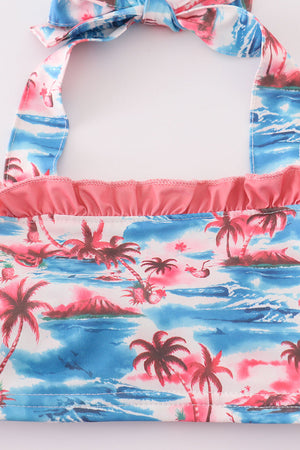 Beach palm print 2pc girl swimsuit