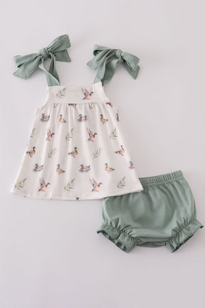 Green duck print bloomer set