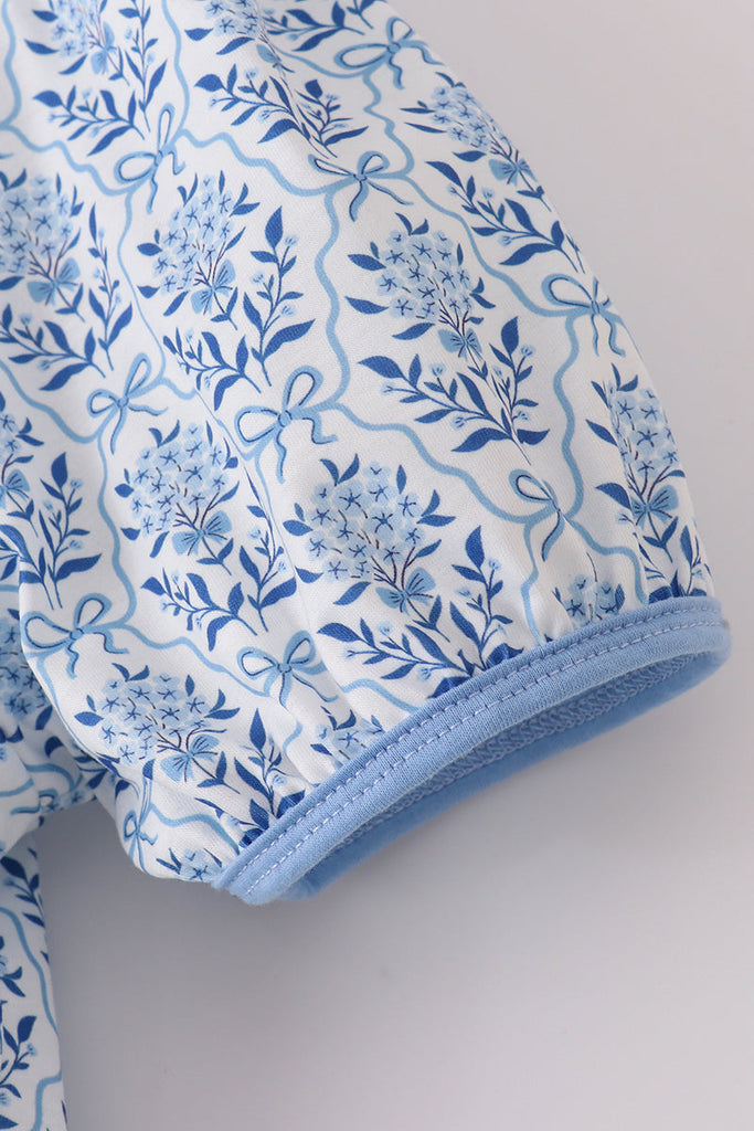 Blue toile garden bow mom tiered dress HoneyBean Blue toile garden bow mom tiered dress HoneyBean