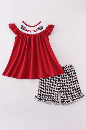 Maroon Alabama Roll Tide embroidery smocked shorts set