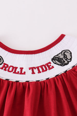 Maroon Alabama Roll Tide embroidery smocked shorts set