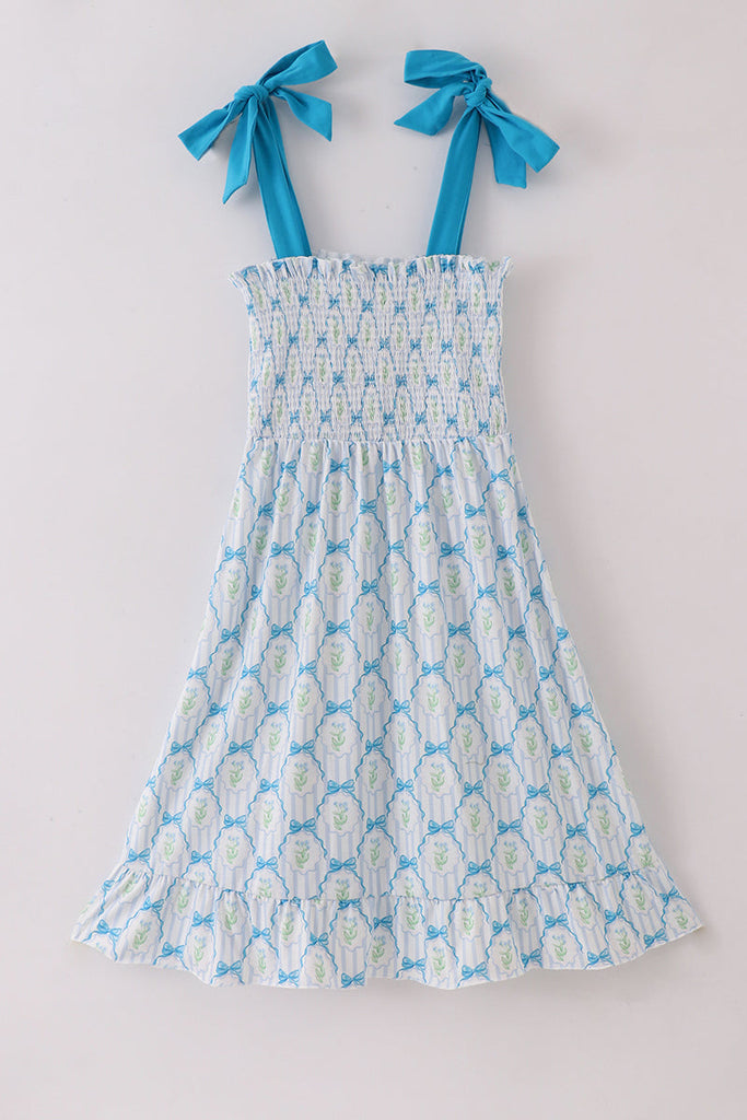 princess polly baby blue dress Blue Floral Bow Tie Strap Mom Dress M