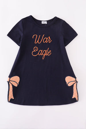 Navy Auburn War Eagle bow applique dress