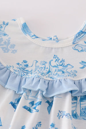 Blue farm print bloomer set