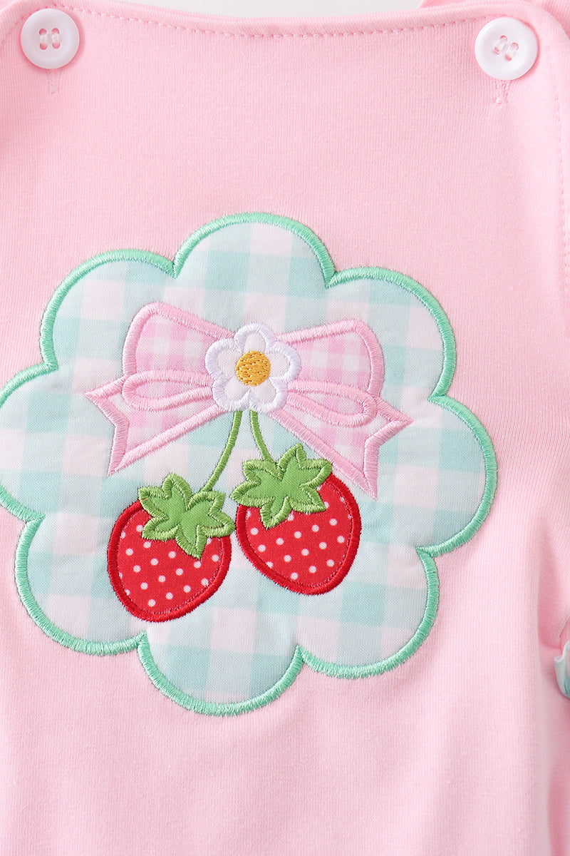 Pink Strawberry Applique Knit Bubble