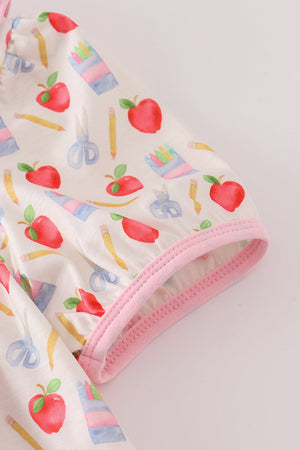 Apple pencil print ruffle shorts set
