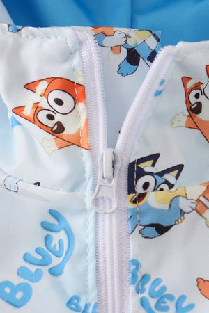 Blue character print raincoat