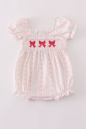 Pink bow embroidery smocked bubble