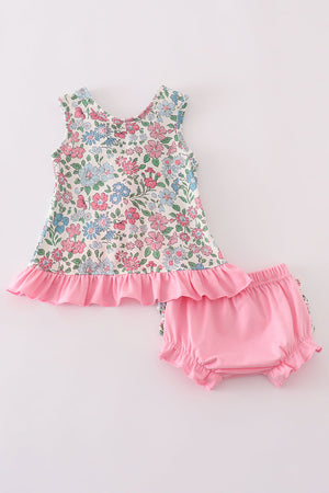 Vintage floral print ruffle bloomer set