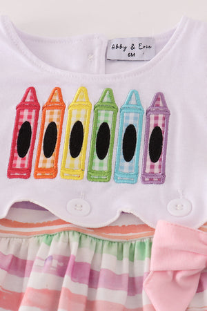 Pink crayon applique bow bloomer set