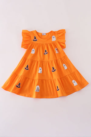 Orange ghost witch sequin ruffle dress