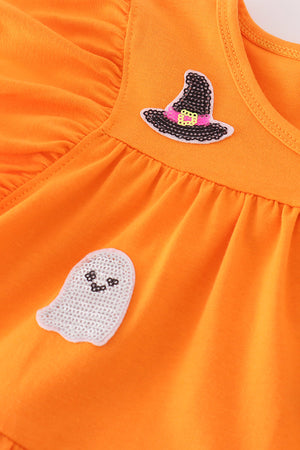 Orange ghost witch sequin ruffle dress