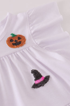 White ghost witch pumpkin sequin ruffle dress