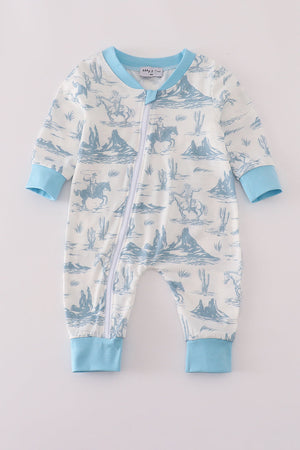 Blue cowboy embroidery romper