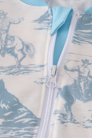 Blue cowboy embroidery romper