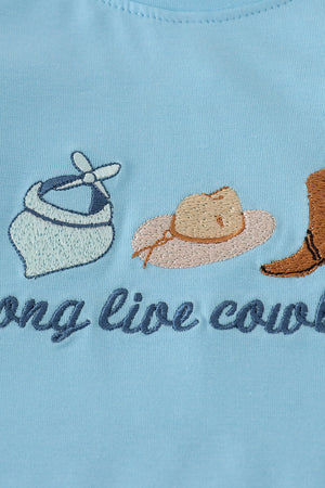 Blue cowboy embroidery romper