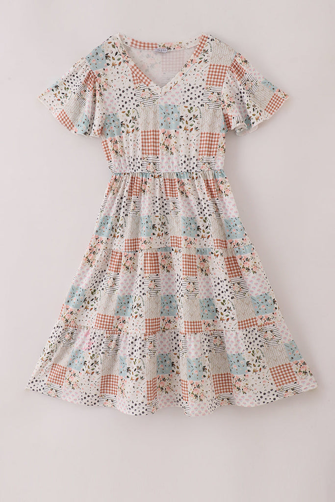 Fall Floral Print Mom Dress L