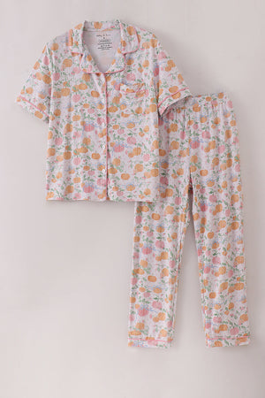 Pink pumpkin bamboo mom pajamas set