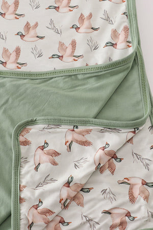 Green duck print bamboo blanket
