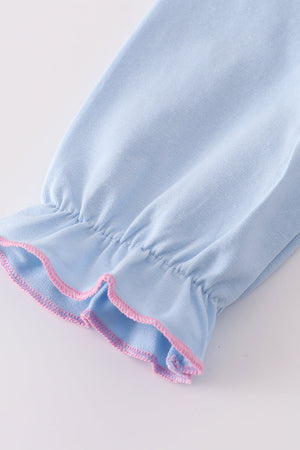 Blue airplane embroidery stripe ruffle pants set