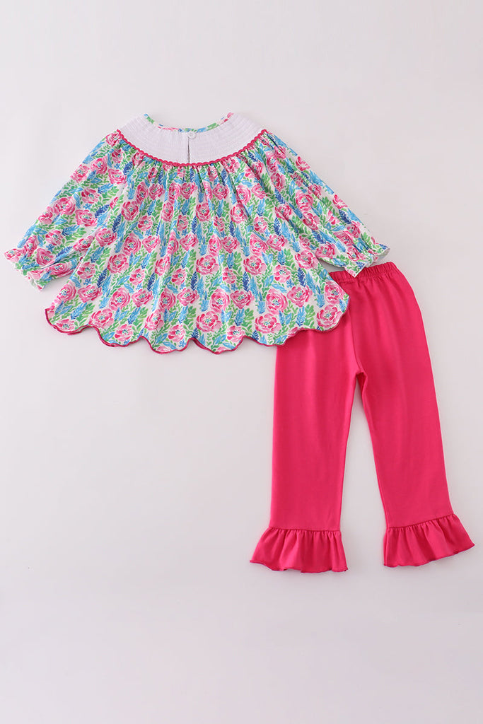 Pink paradise santa claus smocked ruffle pants set – HoneyBean