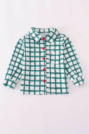 Green plaid button down shirt