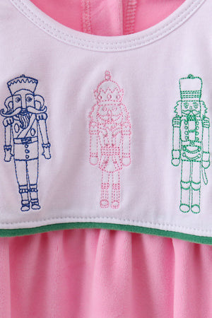 Pink nutcracker embroidery velvet romper