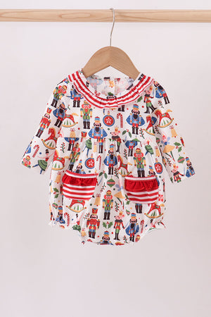 Red nutcracker print ruffle buble