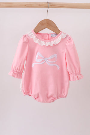 Pink bow embroidery ruffle bubble