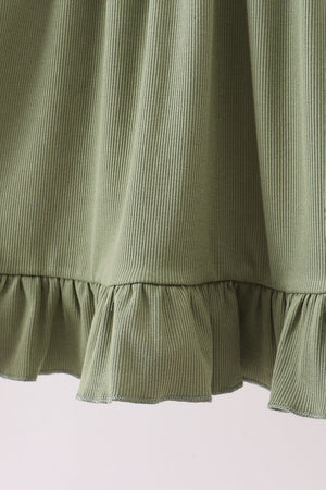 Green christmas tree ribbon embroidery ruffle dress