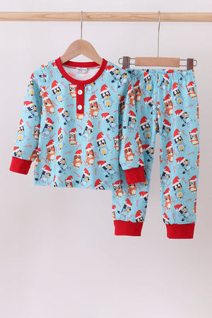 Blue christmas character print pajamas set