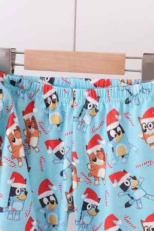 Blue christmas character print pajamas set