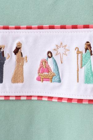Green nativity embroidery pants set