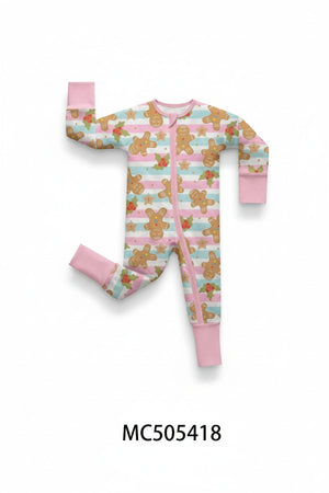 Pink christmas gingerbread bamboo pajamas zipper romper