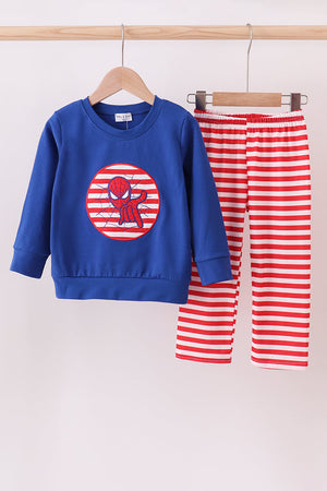 Blue character applique pants set