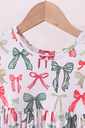 Red bow bamboo pajamas dress set