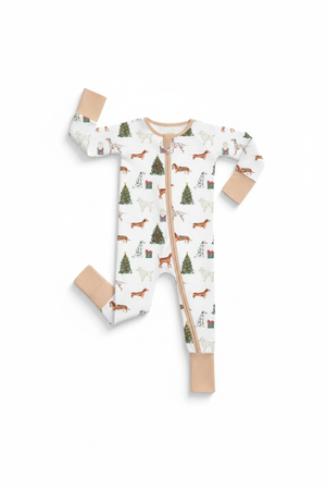 Christmas tree animal bamboo pajamas zipper romper