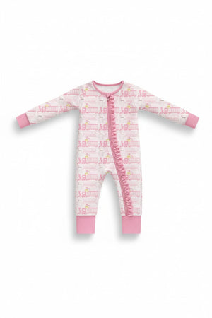 Pink train bamboo pajamas zipper romper
