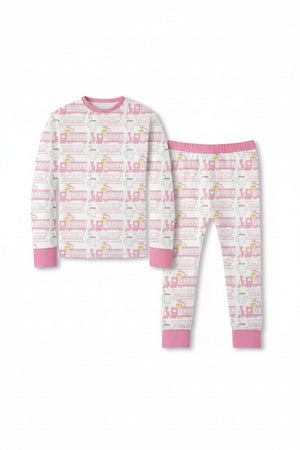 Pink train bamboo pajamas set