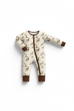 Brown deer bamboo pajamas zipper romper