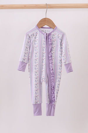 Lavender floral ruffle bamboo pajams zipper romper