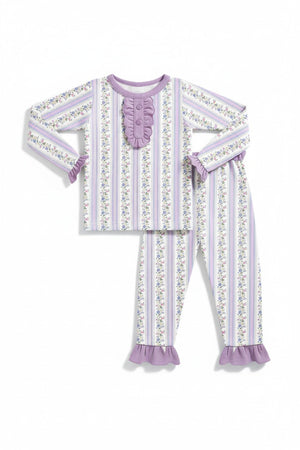 Lavender floral ruffle bamboo pajams pants set
