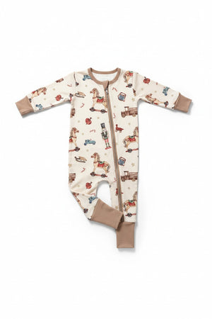 Brown nutcracker bamboo pajamas zipper romper