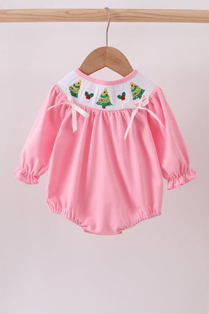 Pink christmas tree smocked bubble