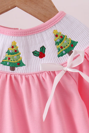 Pink christmas tree smocked bubble